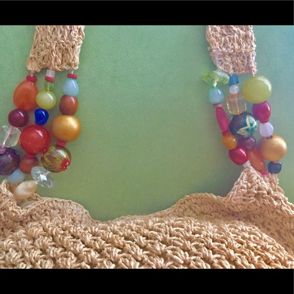 Cappelli Natural Straw BoHo Handbag Colorful Beads - Picture 9 of 9